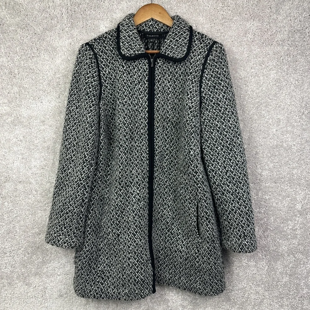 Talbots Wool Blend Coatigan‎ Stand Collar Coat Sweater Women's Large Gray Boho